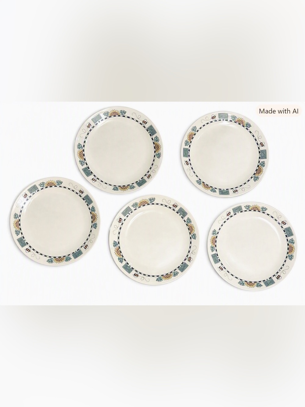 Corelle Sunblossoms Dinner Plates Bumble Bees Sunflowers  10 1/4”  Set Of 5